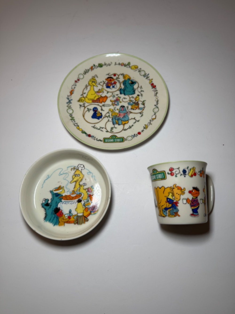 Vintage Sesame Street Gorham China 3-Piece Set (1976) Plate Bowl Mug Muppets